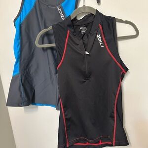 2XU Perform Tri Singlet Womens M Black 1/2 Zip Blue Trim Sleeveless Bundle Of 2